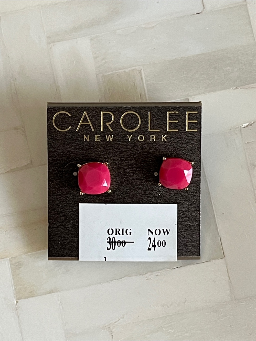NWT Carolee Hot Pink Cushion Stud Earrings